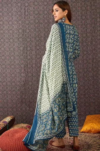 Women Ethnic Motifs Printed Regular Pure Cotton Kurta with Trousers & With Dupatta