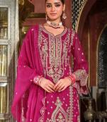 Ethnic Motifs Embroidered Zari Organza Straight Kurta & Trousers With Dupatta