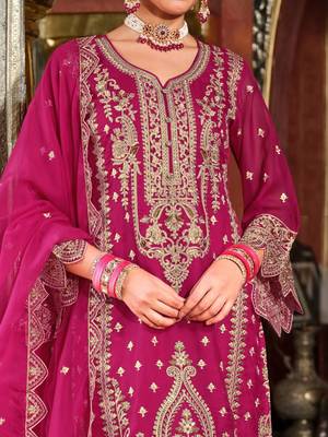 Ethnic Motifs Embroidered Zari Organza Straight Kurta & Trousers With Dupatta 3