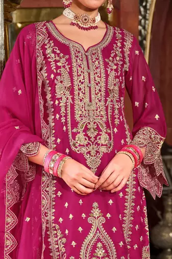 Ethnic Motifs Embroidered Zari Organza Straight Kurta & Trousers With Dupatta