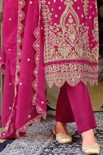 Ethnic Motifs Embroidered Zari Organza Straight Kurta & Trousers With Dupatta