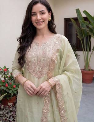 Women Ethnic Motifs Embroidered Regular Sequinned Kurta with Trousers & With Dupatta 2