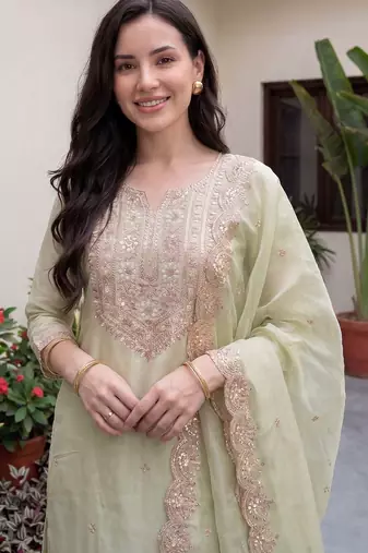 Women Ethnic Motifs Embroidered Regular Sequinned Kurta with Trousers & With Dupatta