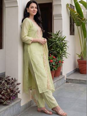 Women Ethnic Motifs Embroidered Regular Sequinned Kurta with Trousers & With Dupatta 3