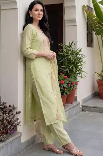 Women Ethnic Motifs Embroidered Regular Sequinned Kurta with Trousers & With Dupatta