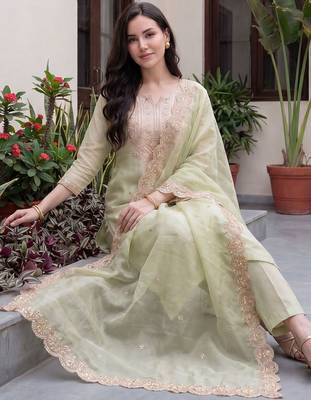 Women Ethnic Motifs Embroidered Regular Sequinned Kurta with Trousers & With Dupatta 5