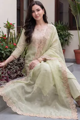 Women Ethnic Motifs Embroidered Regular Sequinned Kurta with Trousers & With Dupatta