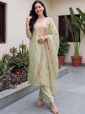Women Ethnic Motifs Embroidered Regular Sequinned Kurta with Trousers & With Dupatta 6