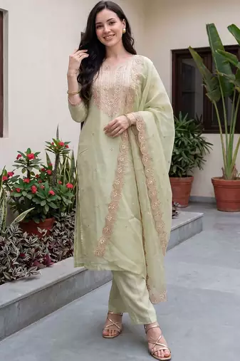 Women Ethnic Motifs Embroidered Regular Sequinned Kurta with Trousers & With Dupatta