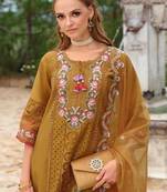 Adults-Women Woven Design Embroidered Kurta with Trousers & Dupatta