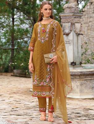 Adults-Women Woven Design Embroidered Kurta with Trousers & Dupatta 2