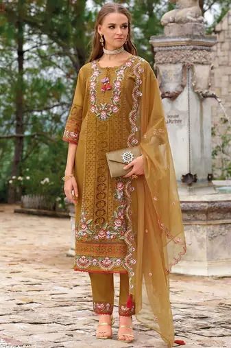 Adults-Women Woven Design Embroidered Kurta with Trousers & Dupatta