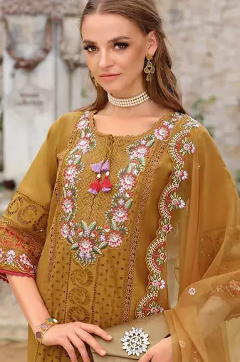 Adults-Women Woven Design Embroidered Kurta with Trousers & Dupatta