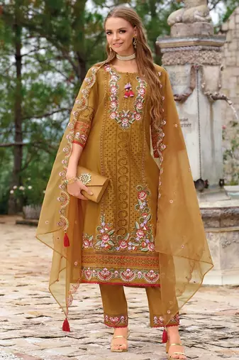 Adults-Women Woven Design Embroidered Kurta with Trousers & Dupatta