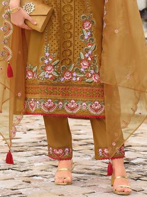 Adults-Women Woven Design Embroidered Kurta with Trousers & Dupatta 5