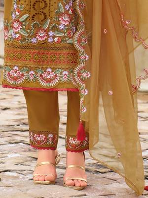 Adults-Women Woven Design Embroidered Kurta with Trousers & Dupatta 6