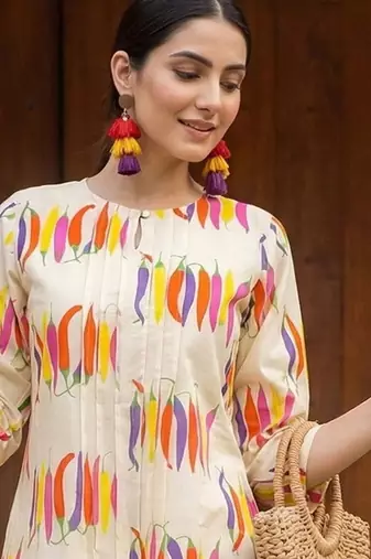 Women Printed Regular Pure Cotton Kurta with Trousers
