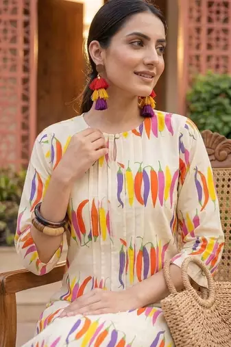 Women Printed Regular Pure Cotton Kurta with Trousers