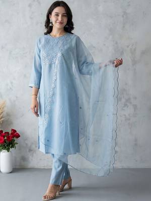 Women Ethnic Motifs Embroidered Regular Sequinned Kurta with Trousers & With Dupatta 1