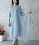 Women Ethnic Motifs Embroidered Regular Sequinned Kurta with Trousers & With Dupatta