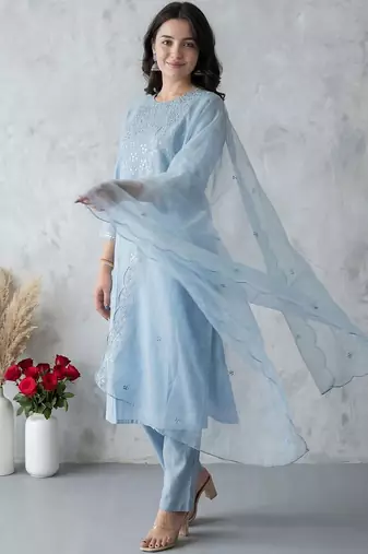 Women Ethnic Motifs Embroidered Regular Sequinned Kurta with Trousers & With Dupatta