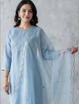 Women Ethnic Motifs Embroidered Regular Sequinned Kurta with Trousers & With Dupatta 5