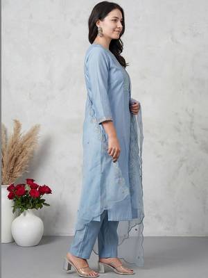 Women Ethnic Motifs Embroidered Regular Sequinned Kurta with Trousers & With Dupatta 6