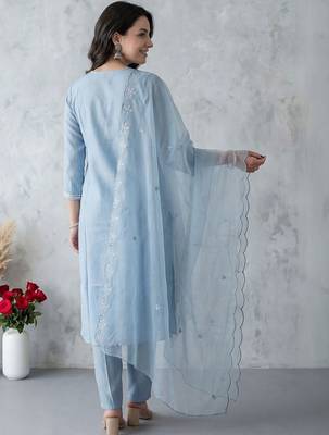 Women Ethnic Motifs Embroidered Regular Sequinned Kurta with Trousers & With Dupatta 7