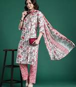 Floral Printed Pure Cotton Kurta with Trousers & Dupatta