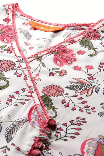 Floral Printed Pure Cotton Kurta with Trousers & Dupatta