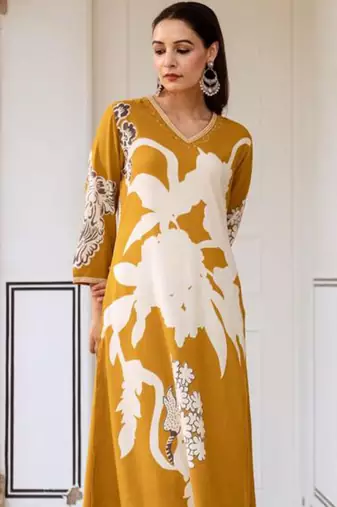 Floral Printed V-Neck A-Line Kurta With Salwar