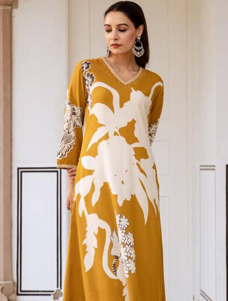 Floral Printed V-Neck A-Line Kurta With Salwar