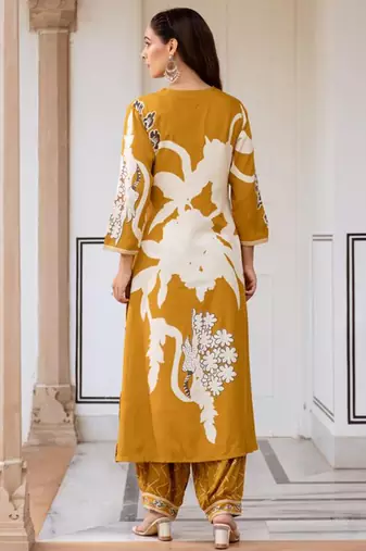Floral Printed V-Neck A-Line Kurta With Salwar