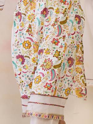 Women Floral Printed Thread Work Pure Cotton Kurta with Trousers & With Dupatta 5