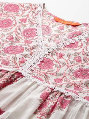 Women Floral Printed Empire Pure Cotton Kurta with Trousers 2