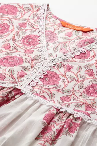 Women Floral Printed Empire Pure Cotton Kurta with Trousers