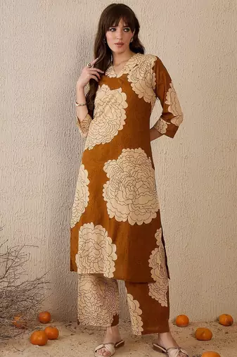 Women Floral Printed Regular Pure Cotton Kurta with Trousers
