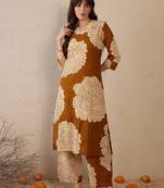 Women Floral Printed Regular Pure Cotton Kurta with Trousers