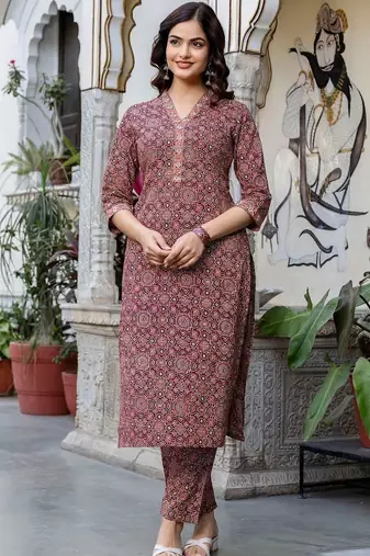 Women Printed Regular Pure Cotton Kurta with Trousers