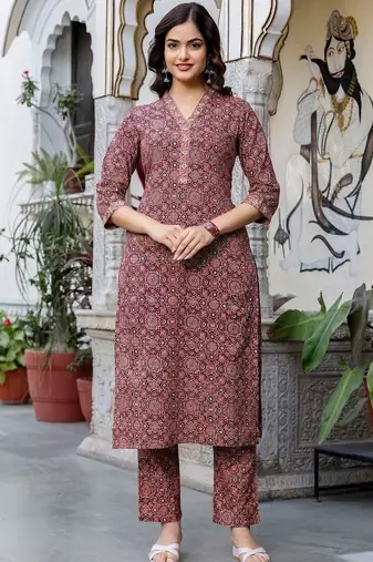 Women Printed Regular Pure Cotton Kurta with Trousers