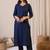 Floral Yoke Design V-Neck Sequinned Straight Kurta & Trousers