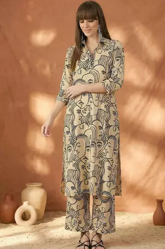 Women Printed Regular Pure Cotton Kurta with Trousers
