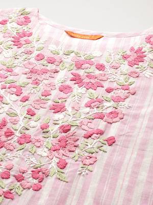 Embroidered Thread Work Pure Cotton Kurta With Trousers & Dupatta 3