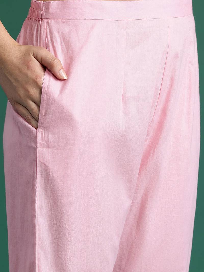 Embroidered Thread Work Pure Cotton Kurta With Trousers & Dupatta