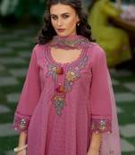 Floral Embroidered  Cotton Anarkali Kurta With Trousers And Dupatta