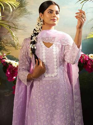 Women Ethnic Motifs Embroidered Cotton Kurta with Trousers & Dupatta 1