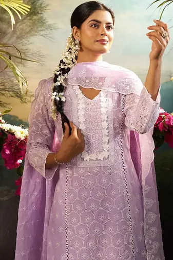 Women Ethnic Motifs Embroidered Cotton Kurta with Trousers & Dupatta