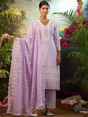 Women Ethnic Motifs Embroidered Cotton Kurta with Trousers & Dupatta 2