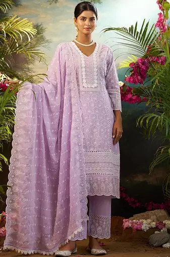 Women Ethnic Motifs Embroidered Cotton Kurta with Trousers & Dupatta