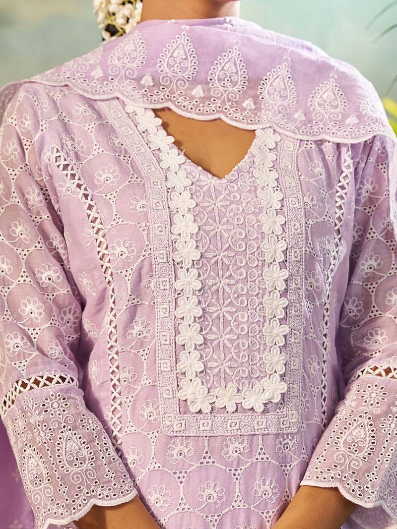 Women Ethnic Motifs Embroidered Cotton Kurta with Trousers & Dupatta